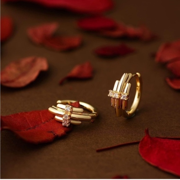 Gold 14k Gold Plated Cubic Zirconia Hoop Earrings - Picture 1 of 3